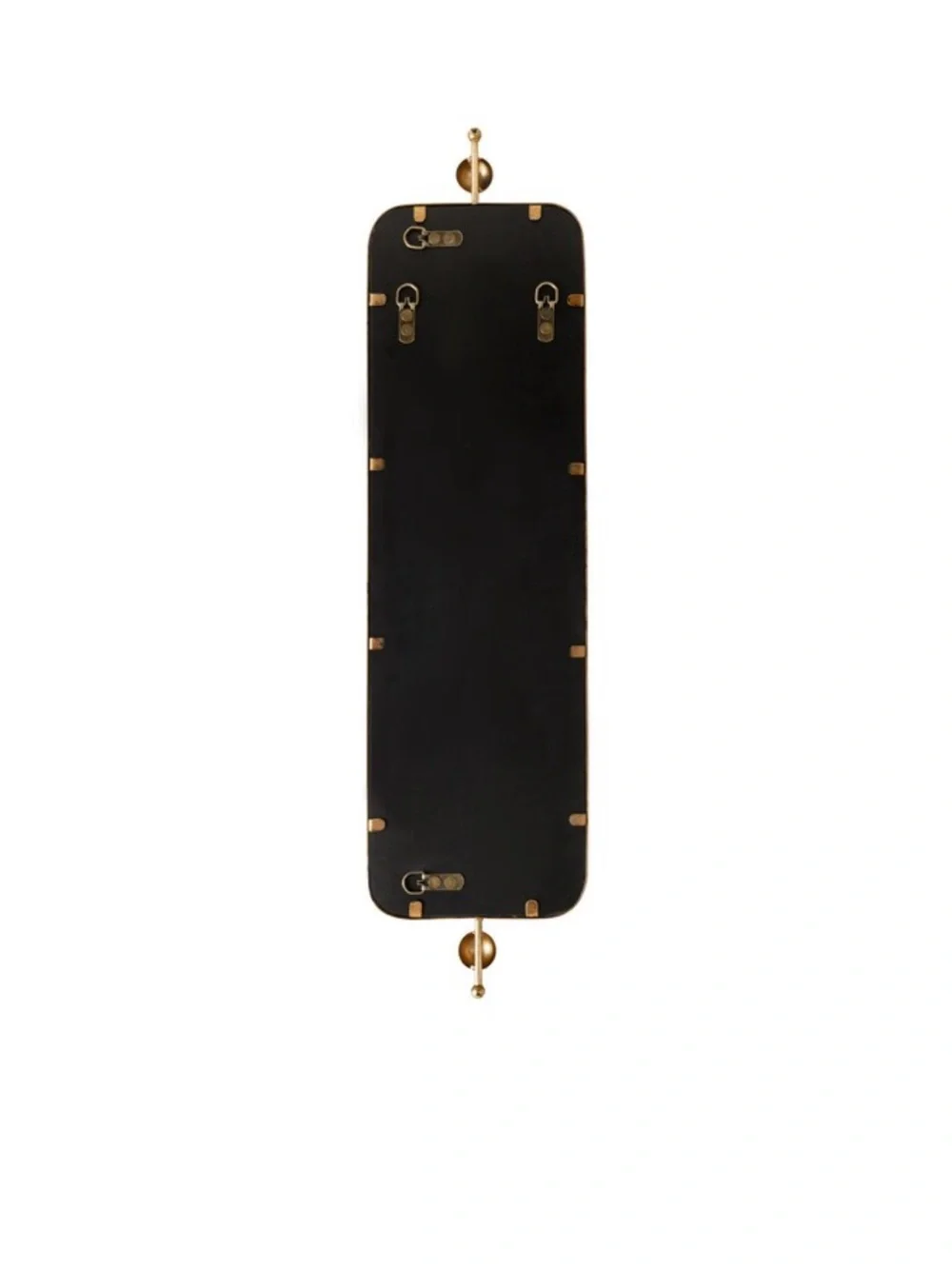 Brass-Tone Rectangular Wall Mirror with Decorative Finials - 9” x 36”